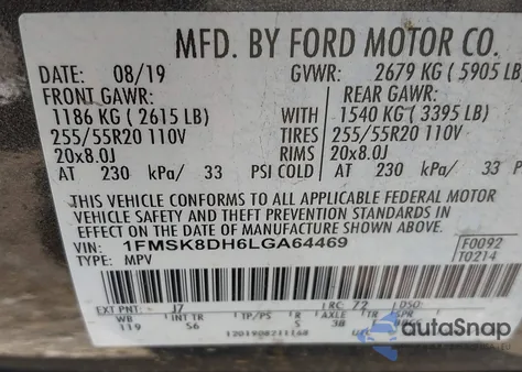 2020 Ford Explorer Xlt from USA, damaged, VIN 1FMSK8DH6LGA64469